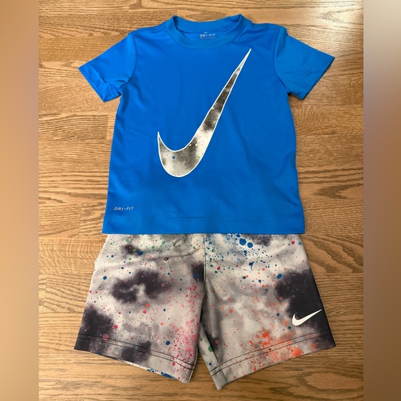 Nike Other - Nike Dri-FIT Vivid Blue Shirt and Shorts Set Splatter Print Size 4T
